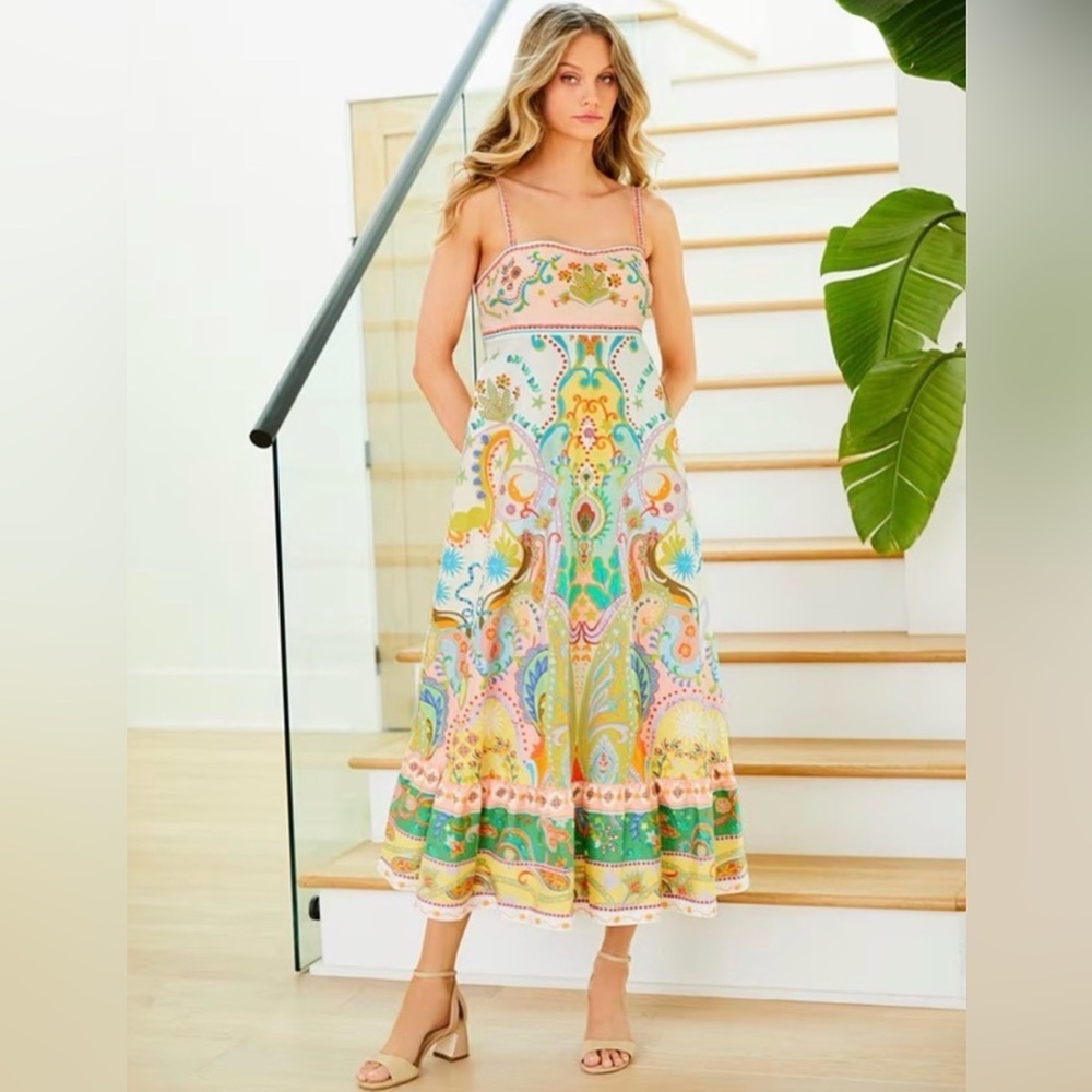 Antonio Melani Anne Celestial Print Square Neck Sleeveless A-Line Maxi Dress NWT
